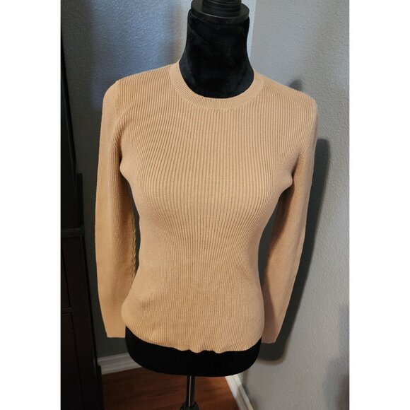 Vintage Moda International Womens Ribbed Knit Sweater Beige Long Sleeve Large - Picture 1 of 8
